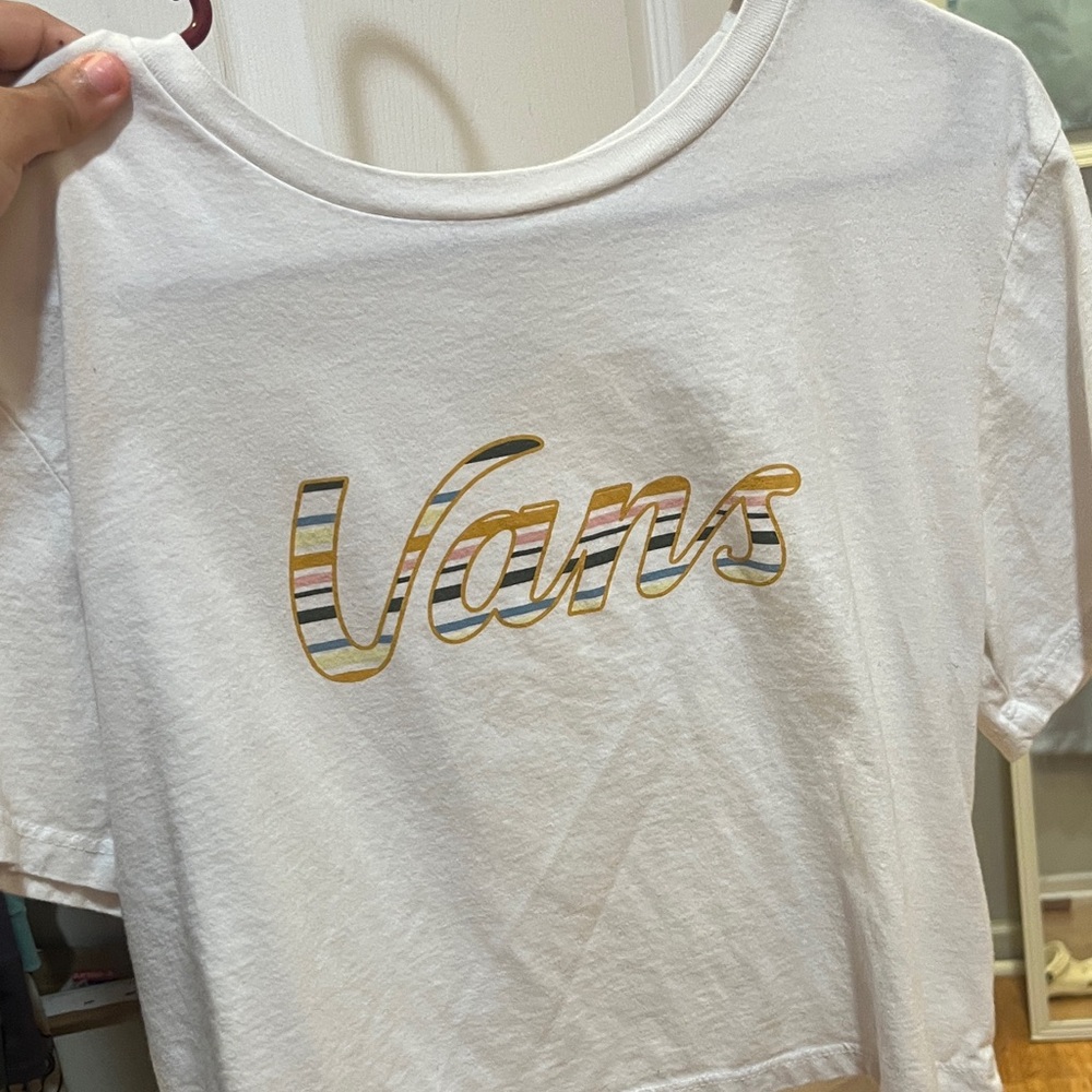 Vans White Tee with Striped Logo